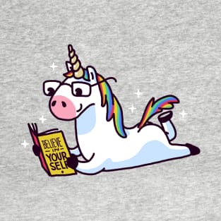 Unicorn Believe in Yourself Reading Book T-Shirt